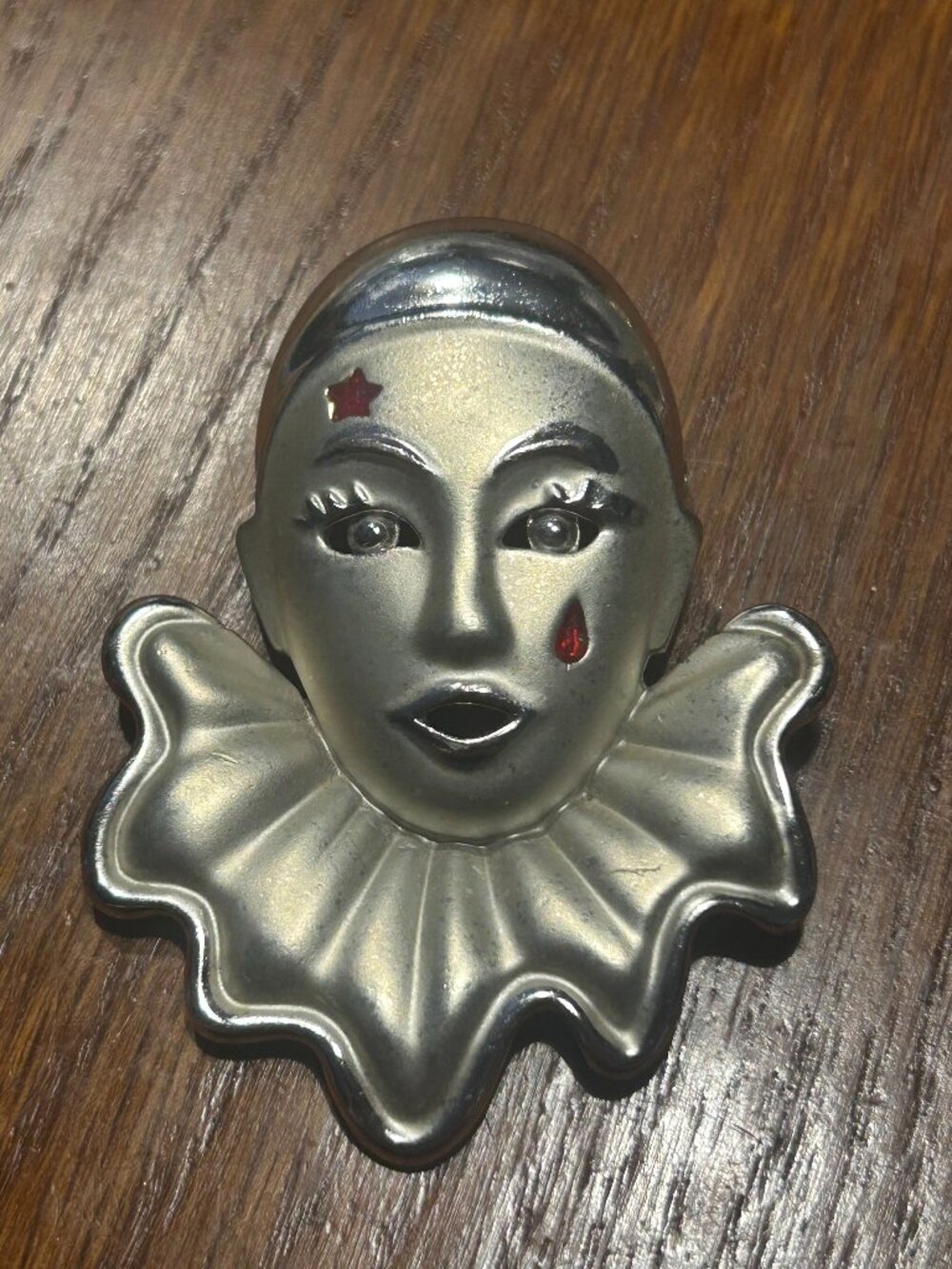 Vintage Silver Color Crying Clown Pin